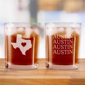 Engraved Family Heart State Pride Rocks Glass Set