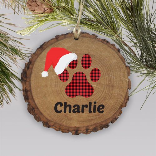 Personalized Santa Hat Wood Round Ornament