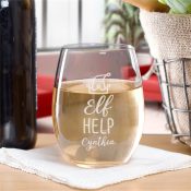 Engraved Elf Help Stemless Wine Glass