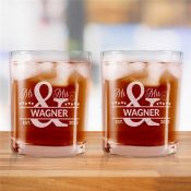 Engraved Mr and Mrs Ampersand Rocks Glass Set