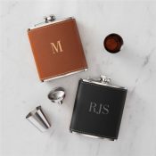 Engraved Any Initials Leather Flask Set