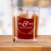 Engraved Floral Wreath Mr. & Mrs. Rocks Glass Set