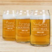 Engraved Wedding Party with Script Beer Can Glass