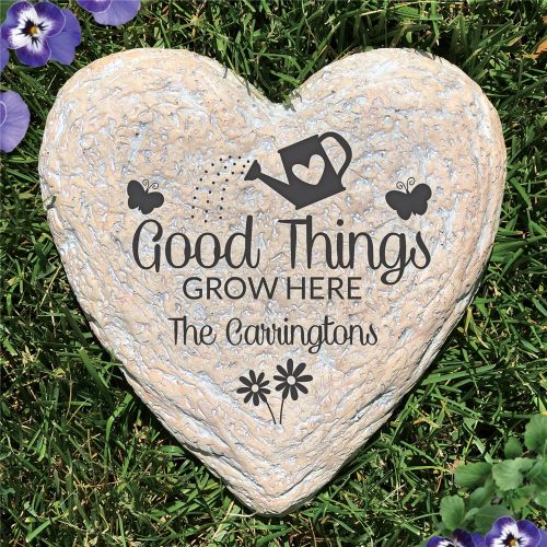 Engraved Good Thing Grow Here with Family Heart Garden Stone