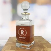 Engraved Groomsmen Circular Lines Gold Rim Decanter