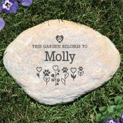 Engraved This Garden belongs to Paw and heart flowers Large Garden Stone