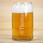 Engraved Circle around Initial Block Beer Can Glass
