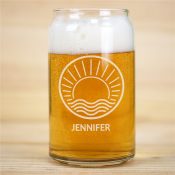 Engraved Sun and Waves Beer Can Glass