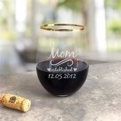 Engraved Mom Established with Flourish Gold Rim Stemless Wine Glass