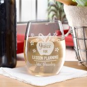Engraved Apple with stars Stemless Wine Glass