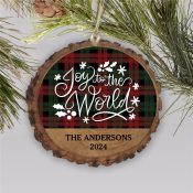Personalized Joy to the World Plaid Wood Ornament