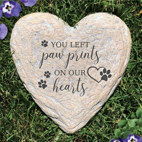 You Left Paw Prints on our hearts-Non pers Large Heart Shaped Garden Stone