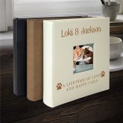 Engraved A Lifetime of Love and Happy Tails with Custom Message Line Leatherette Photo Album