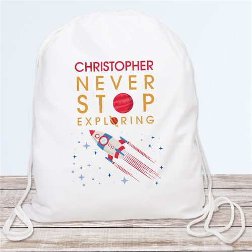 Personalized Never Stop Exploring Drawstring Bag