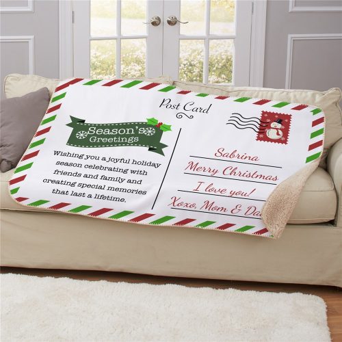 Personalized Season's Greetings Postcard Sherpa Blanket