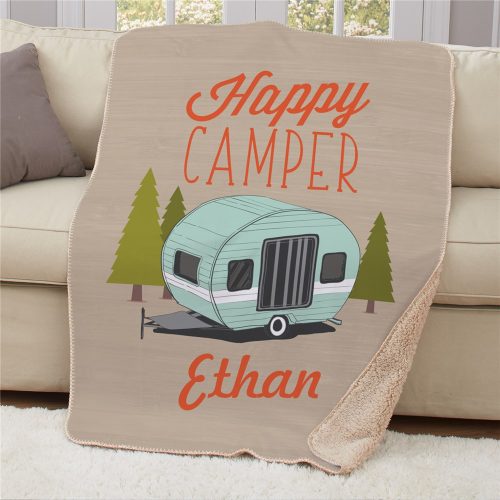 Personalized Happy Camper Sherpa Blanket 50x60