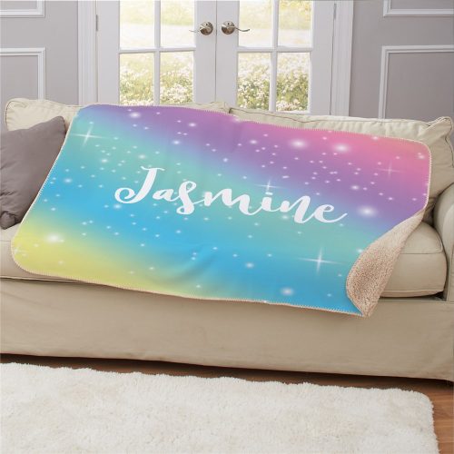 Personalized Rainbow Sherpa Blanket 50x60