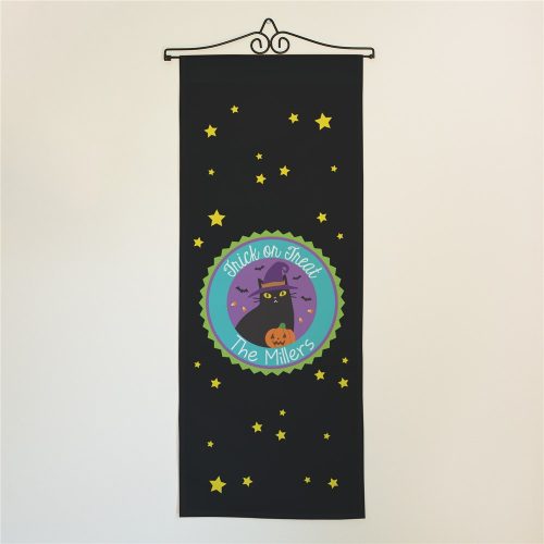 Personalized Trick Or Treat Cat With Pumpkin Wall Hanging