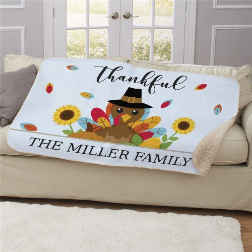 Personalized Thankful Turkey Sherpa Blanket