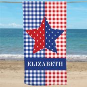 Personalized Patriotic Plaid Star Beach Towel