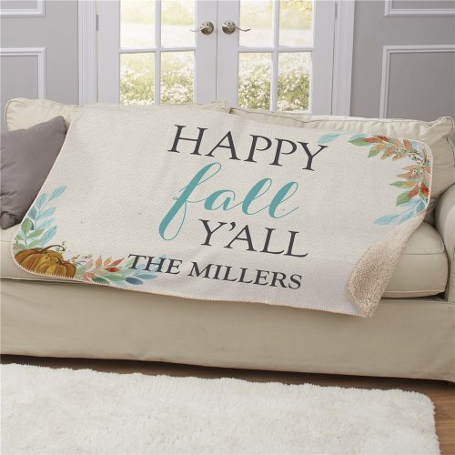 Personalized Happy Fall Y'all Sherpa Throw