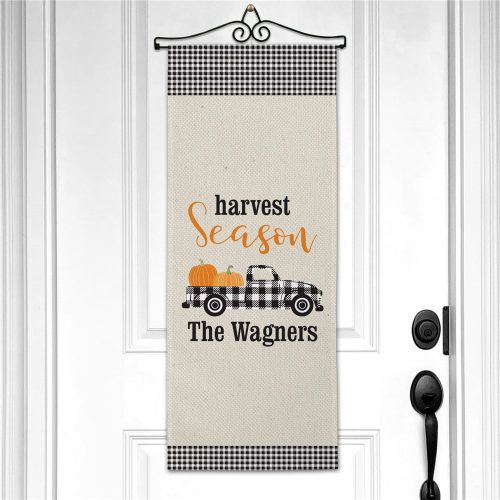 Personalized Harvest Season Gingham Truck Wall Hanging