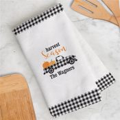 Personalized Harvest Season Gingham Truck Dish Towel