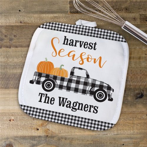 Personalized Harvest Season Gingham Truck Pot Holder