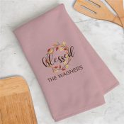 Personalized Blessed Wreath With Leaves Dish Towel