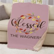 Personalized Blessed Wreath With Leaves Sherpa Blanket
