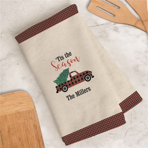 Personalized Tis The Season Gingham Truck Hand/Sports Towel