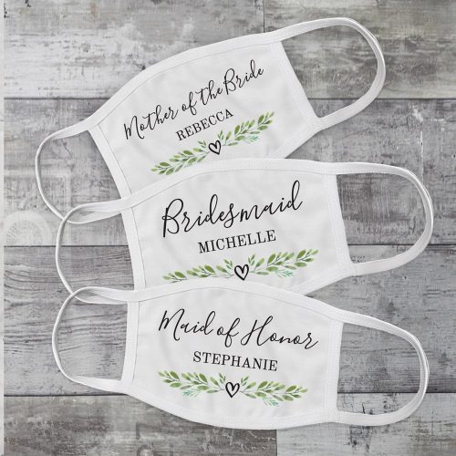 Personalized Greenery Bridal Party Face Mask