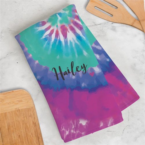 Personalized Tie-Dye With Heart Hand Towel
