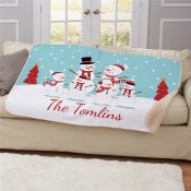 Personalized Snowmen Family Sherpa Blanket