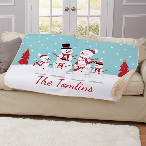 Personalized Snowmen Family Sherpa Blanket