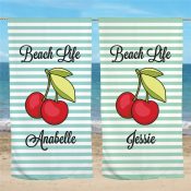 Personalized Stripes and Cherries Beach Towel