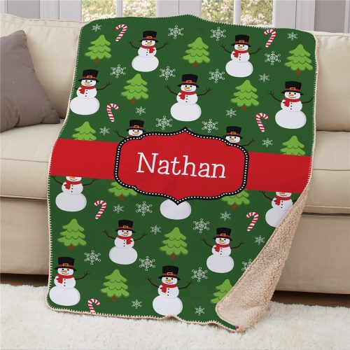 Personalized Snowmen Sherpa Blanket