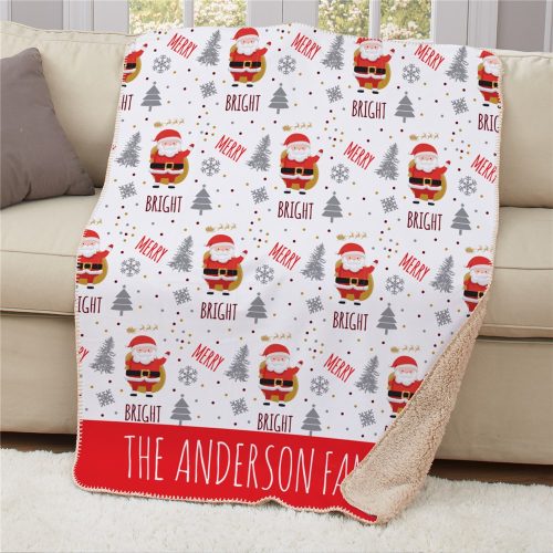 Personalized Merry & Bright Santa 50x60 Sherpa Blanket
