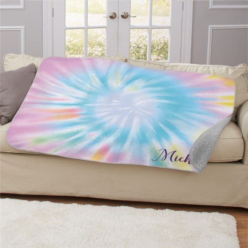 Personalized Pastel Tie-Dye Sherpa Blanket