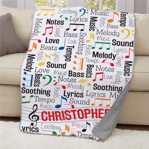 Personalized Music Notes Static Word Art 50x60 Sherpa Blanket