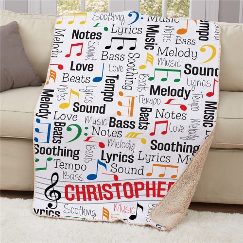 Personalized Music Notes Static Word Art Sherpa Blanket