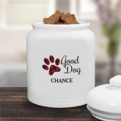 Personalized Plaid Paw Print Treat Jar