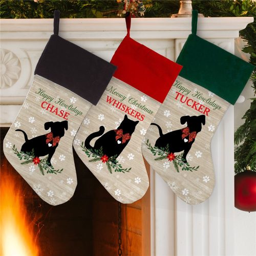 Personalized Silhouette with Christmas Holly Stocking