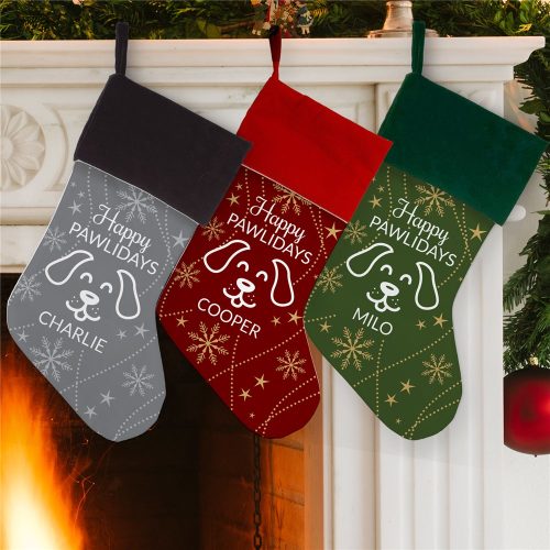 Personalized Happy Pawlidays Dog Stocking