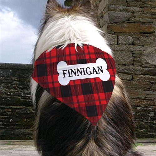 Personalized Red Plaid Bone Pet Bandana