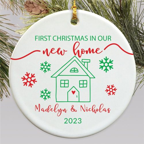 Personalized Red & Green New Home First Christmas Ornament