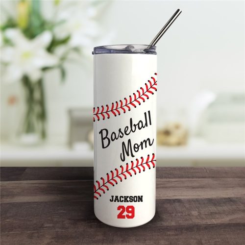 Personalized Baseball Mom Tumbler with Straw