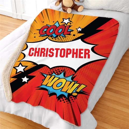 Personalized Comic Scene Sherpa Blanket