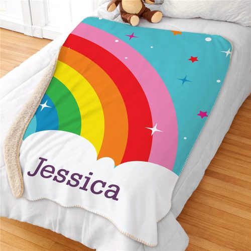 Personalized Rainbow with Stars Sherpa Blanket