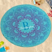 Personalized Gradient Mandala Round Beach Towel